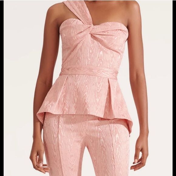 Veronica Beard Sufiana Moire One Shoulder Top Jacquard Blush Blouse Zip Back NWT - Picture 2 of 10